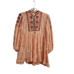 Anthropologie Blouse XSP Orange Claudia Embroidered Babydoll Tunic Top Boho‎
